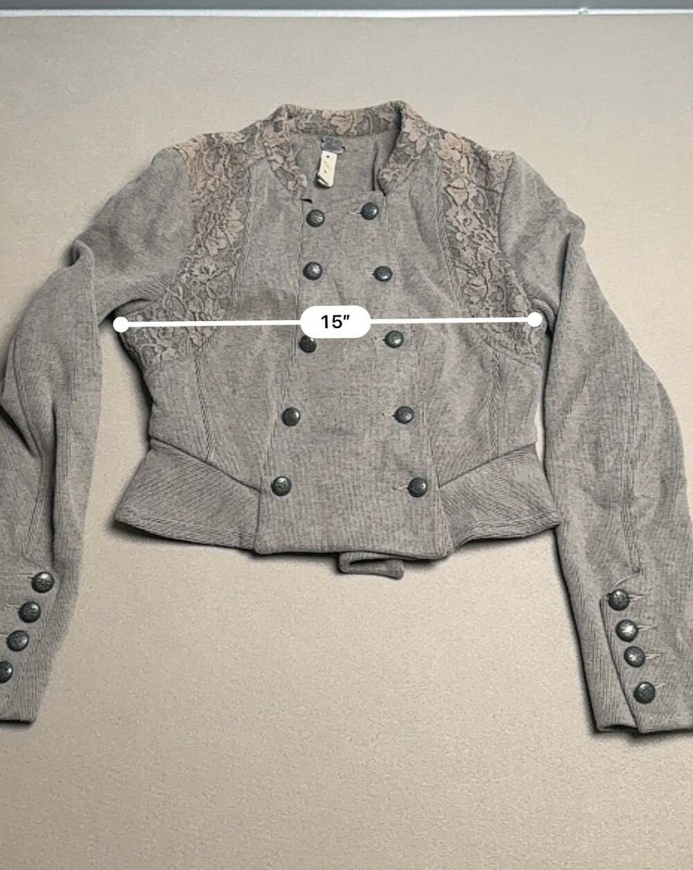 We The Free Free People Victorian Lace Military Cropped Jacket Gray - Picture 3 of 4